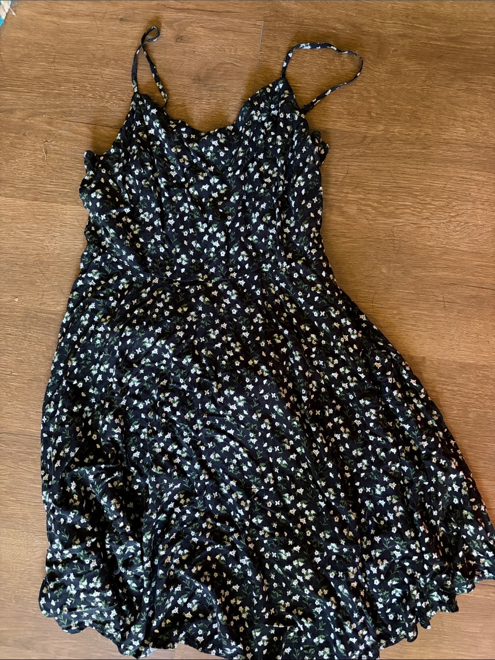 Old Navy Black Floral Midi Dress with White and Light Green Print